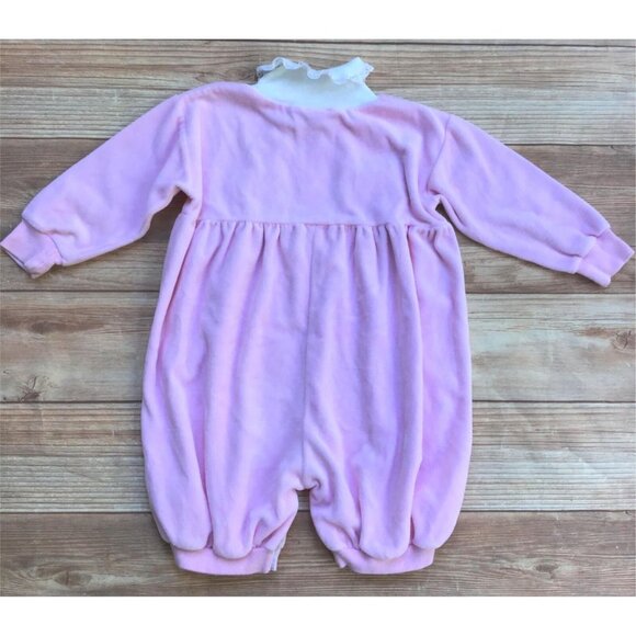 Rebecca Raggs Vintage Bubble Romper Size 24 Mos. Pink Sheep Velour 1990s Y2K - Picture 8 of 8